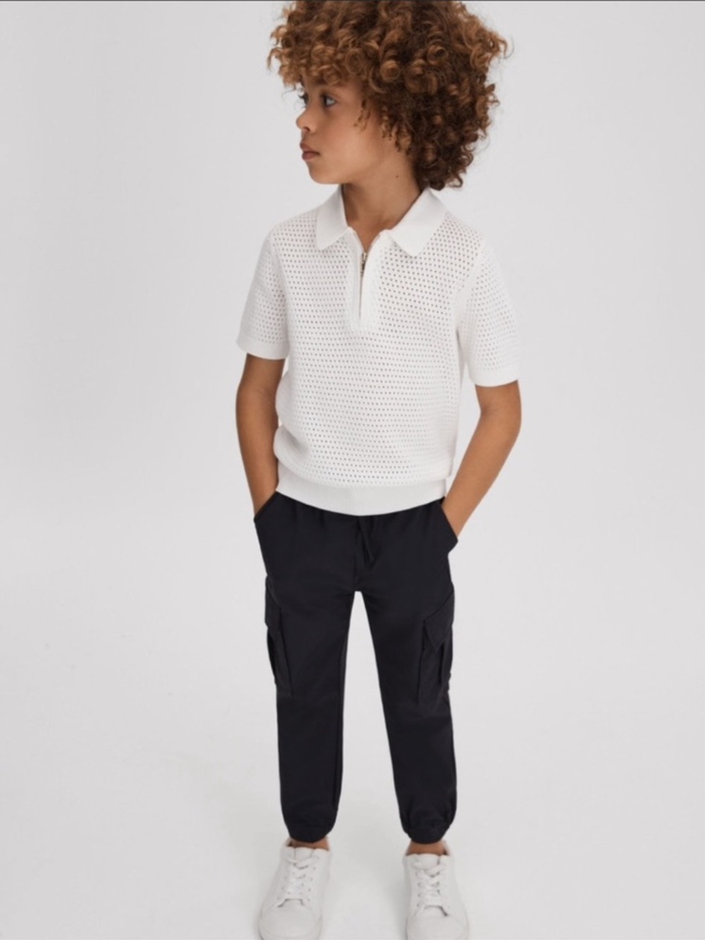 NWT Reiss Burnham Half Zip Textured Top~Optic White